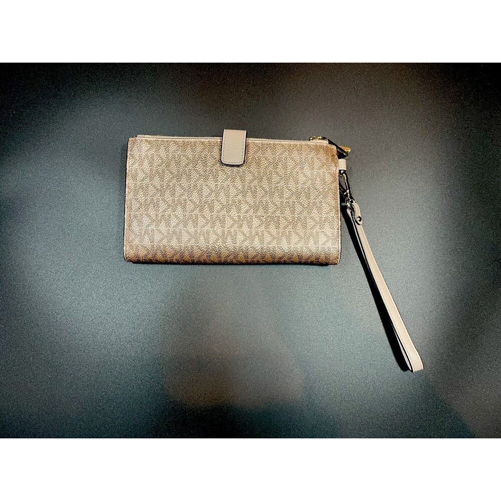 Michael Kors Jet Set Travel Large Double Zip Leather Wristlet Wallet‎ Rose Gold - Picture 2 of 10